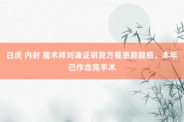 白虎 内射 魔术师刘谦证明我方罹患肺腺癌，本年已作念完手术